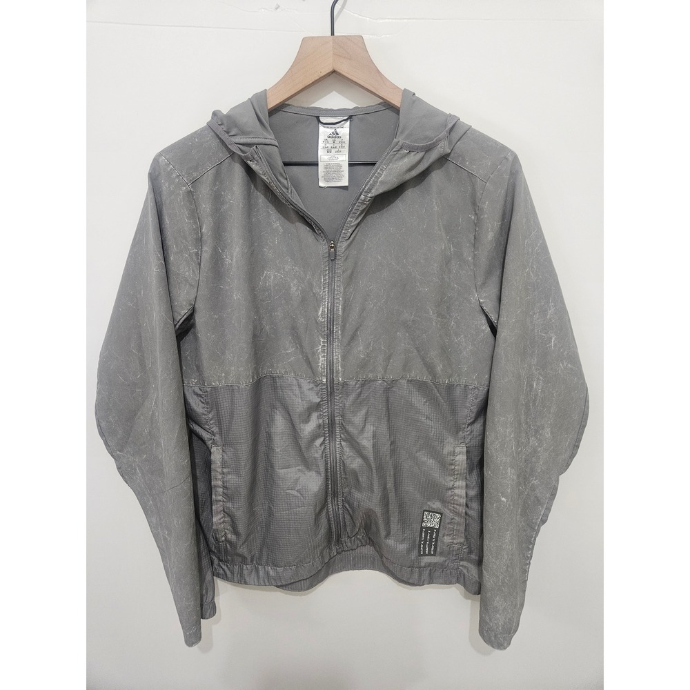 Adidas Womens Grey‎ Acid Wash Full Zip Hooded Windbreaker Jacket Medium